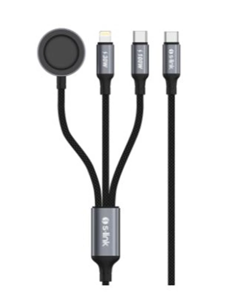 S-link Armor CLW-01 100W 1.2m Type-C to Type-C Lightning  Siyah Hızlı Şarj Kablosu