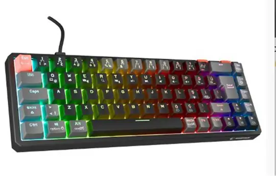 Rampage YORU MINI Siyah-Gri Type-C Bağlantılı OUTEMU Red Swich Q Mekanik Gaming Oyuncu Klavye RGB