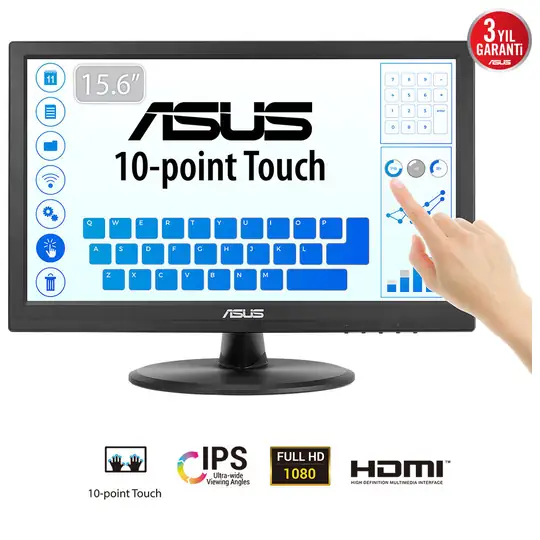 Asus 15.6" VT169HE 60Hz 5ms Full HD IPS Dokunmatik Monitör