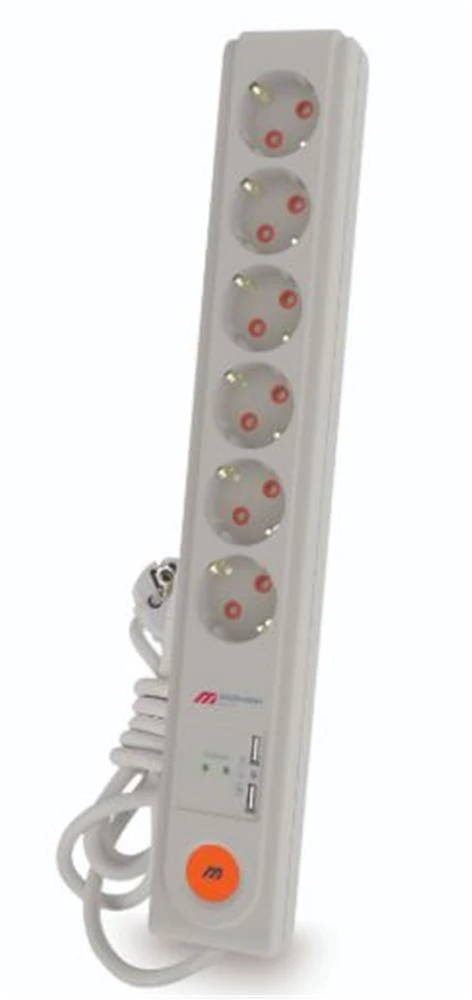 Mutlusan 6lı Anahtarlı Topraklı Grup Priz 2 Usb (Ç.K.)(3X1.5 1.5 Mt) (001 175 670002 15 00)