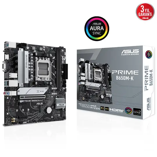 Asus Prime B650M-K 6400mhz(OC) RGB M.2 AM5 mATX DDR5 Anakart