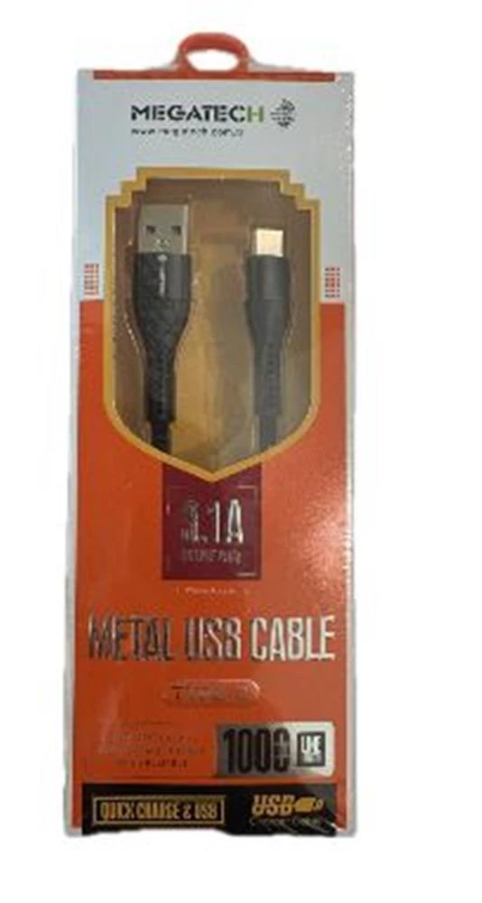 Megatech 3.1A A Örgülü Serisi Usb to Type-c 1mt  Data Kablosu Siyah