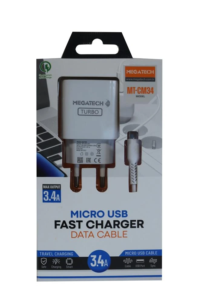 Megatech MT-CM34 3.4A Micro Usb Kablo+ Ev Şarj Adaptörü Hızlı Şarj