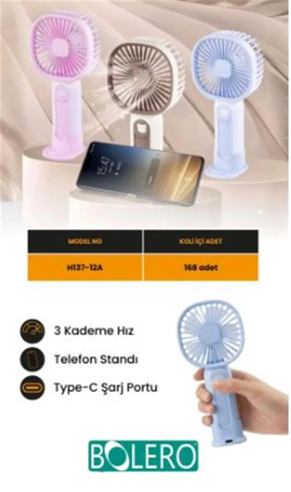 Feny FN-F60 Krem-Sarı Ultra Sessiz Kademeli 180 Derece Dönebilen Şarjlı 800Mah Masa Fanı 4"