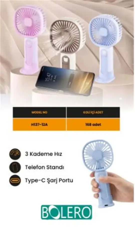 Feny FN-F60 Krem-Sarı Ultra Sessiz Kademeli 180 Derece Dönebilen Şarjlı 800Mah Masa Fanı 4"