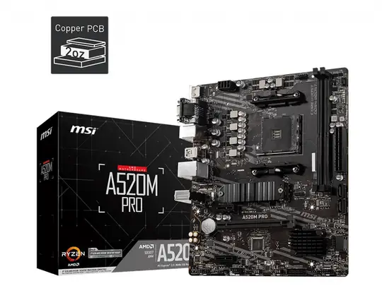 Msi A520M PRO Amd A520 Soket AM4 DDR4 4600 MHz(OC) M.2 Anakart