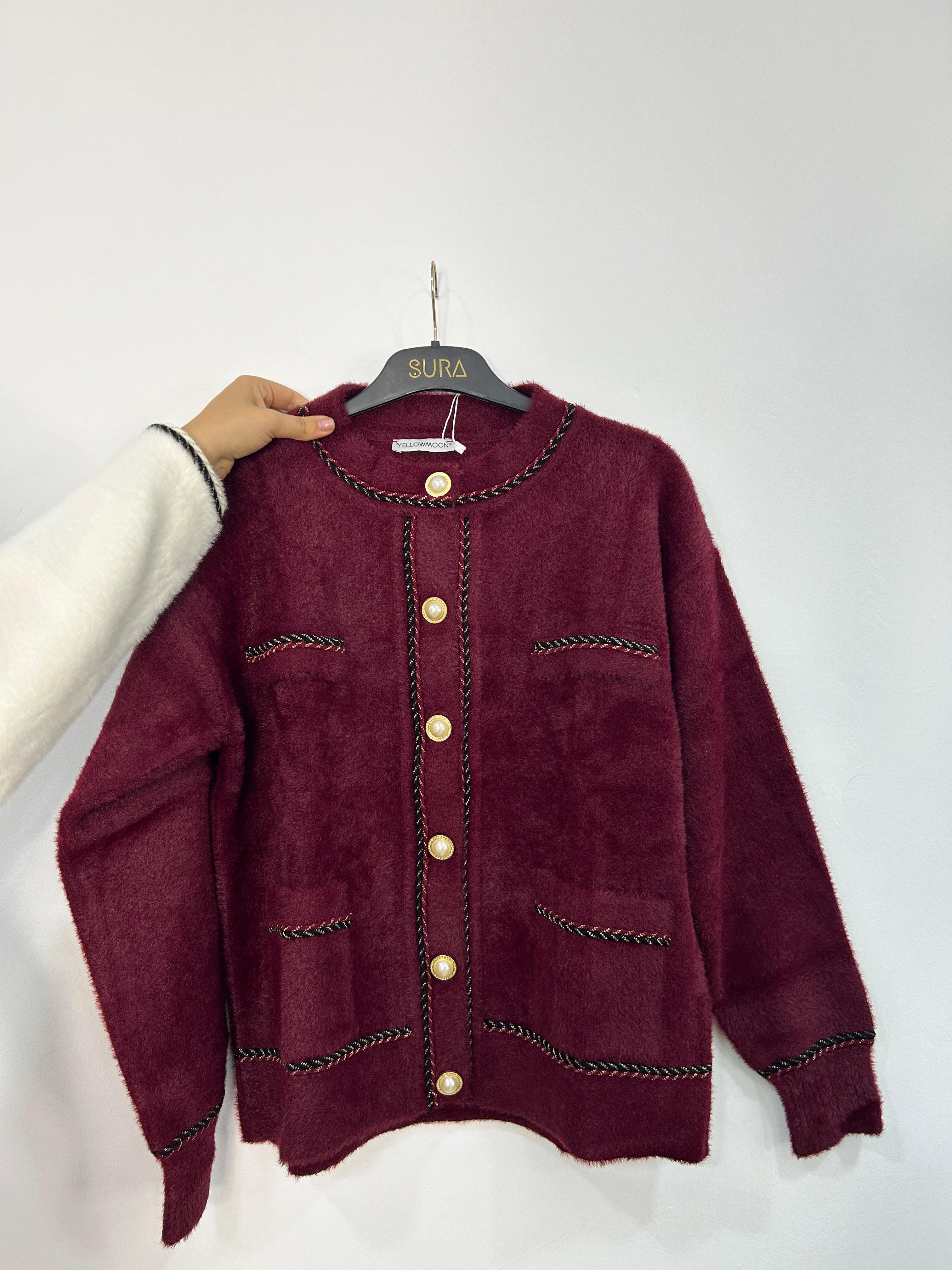 ANGORA ETEK ÜSTÜ HIRKA - Bordo