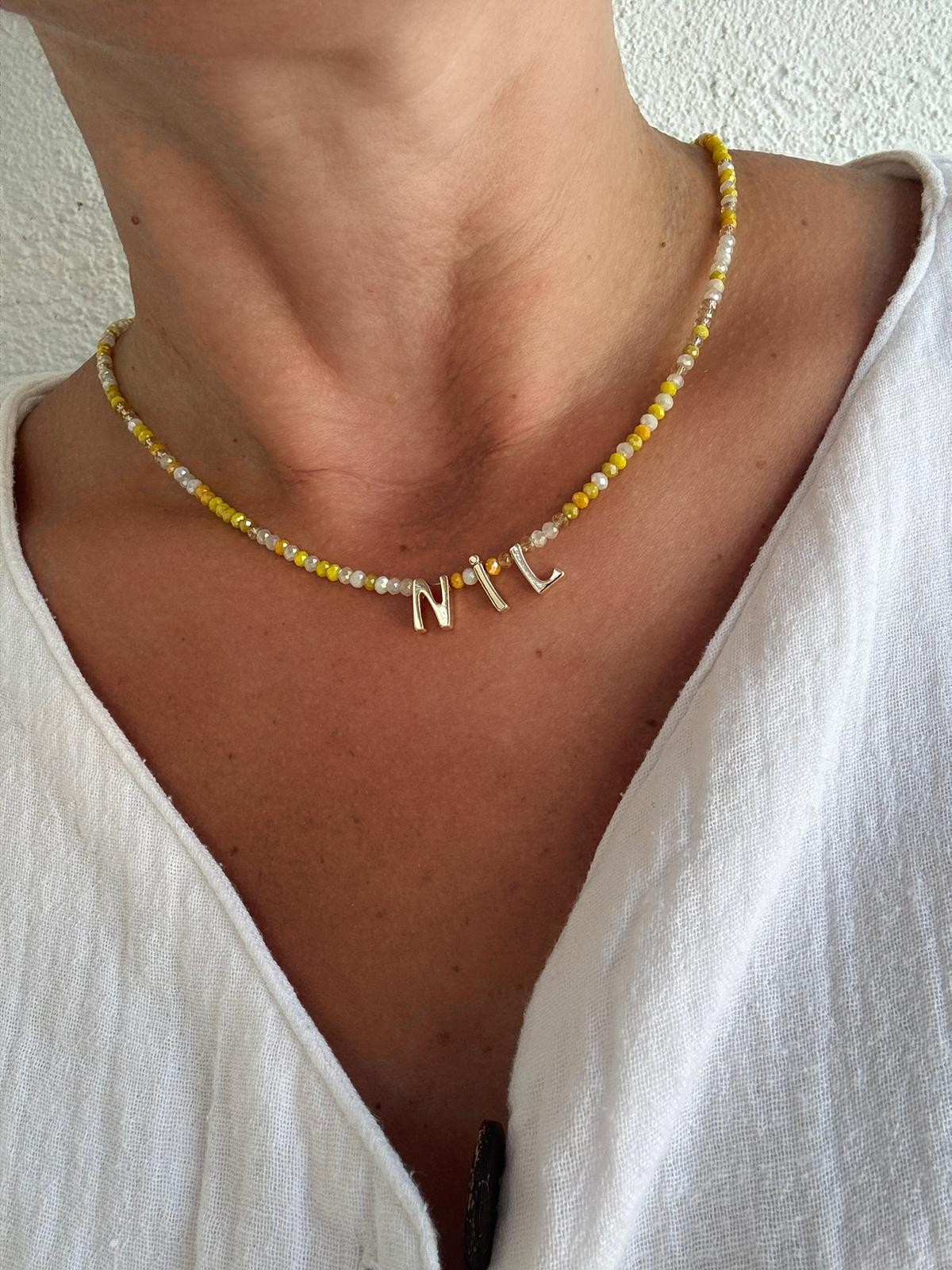 Kişiye Özel Gold Kristal Kolye - Sarı