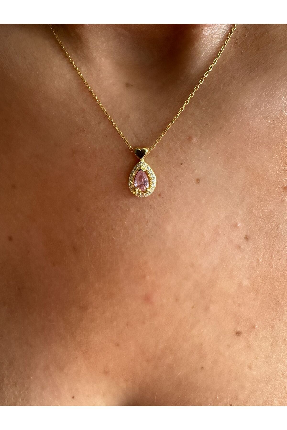Pembe Damla Gümüş Kolye