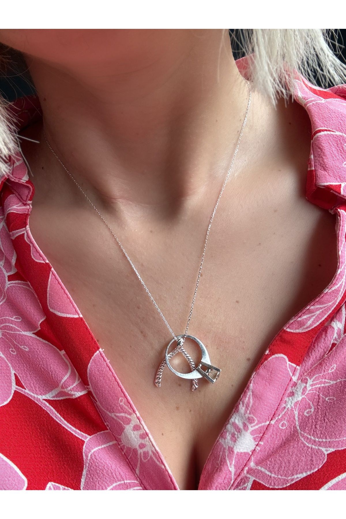 Lades Gümüş Yüzüklük Kolye Silver