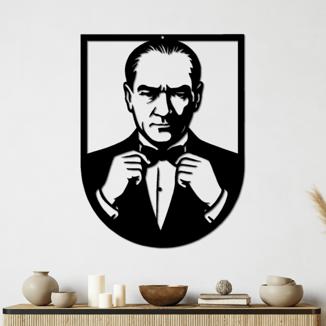 Modern Ofisler İçin – Atatürk Papyon Silüet Metal Duvar Tablosu