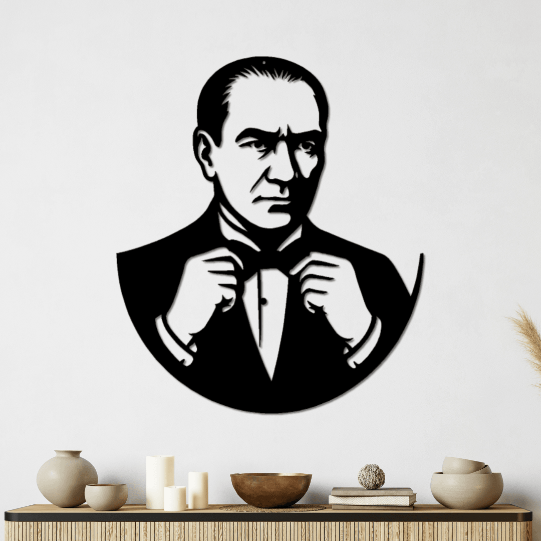 Kurumsal Ofisler ve Yönetim Alanlarına Özel – Papyonlu Atatürk Silüet Metal Tablo