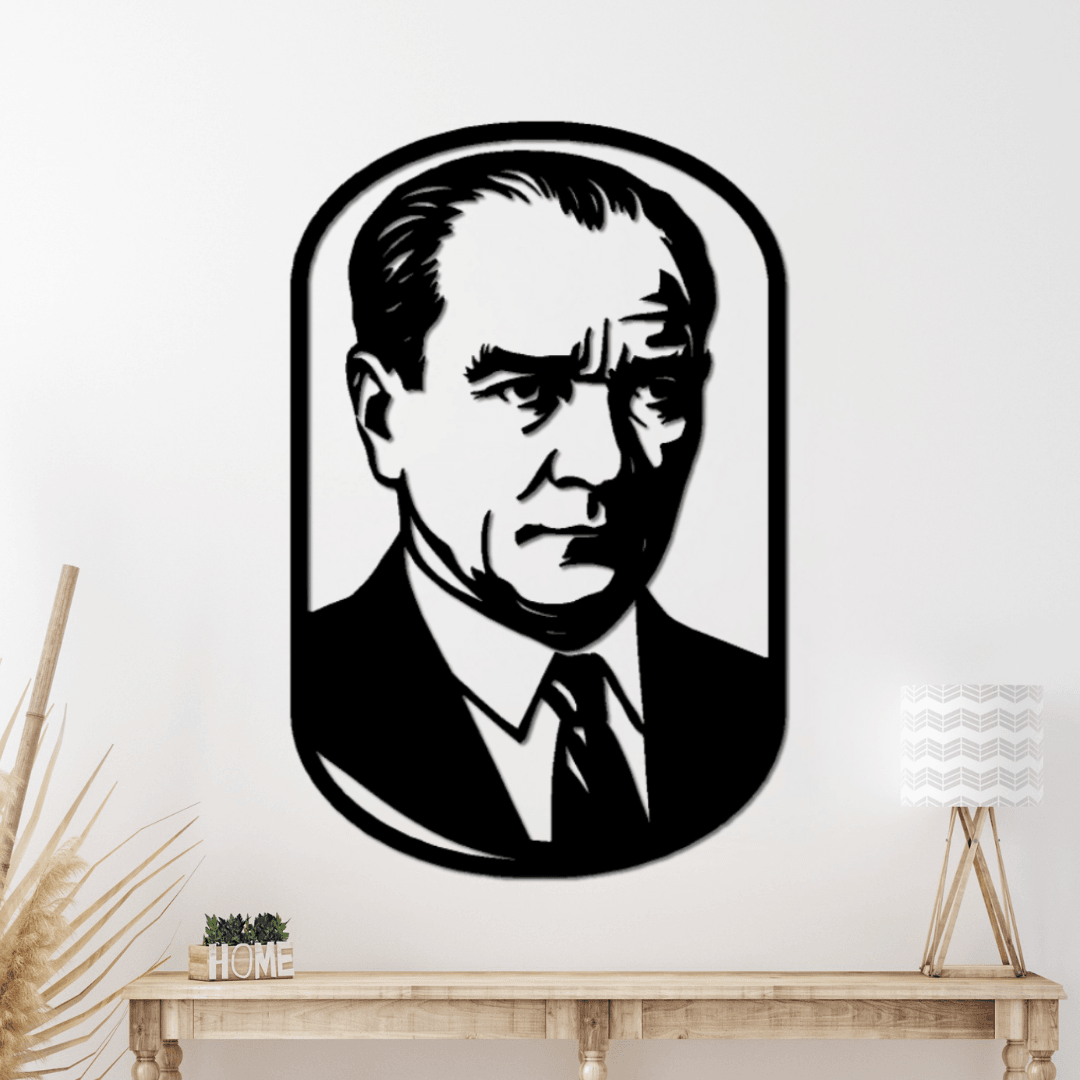 Ofis ve Kamu Alanlarına Özel – Atatürk Oval Silüet Metal Duvar Tablosu