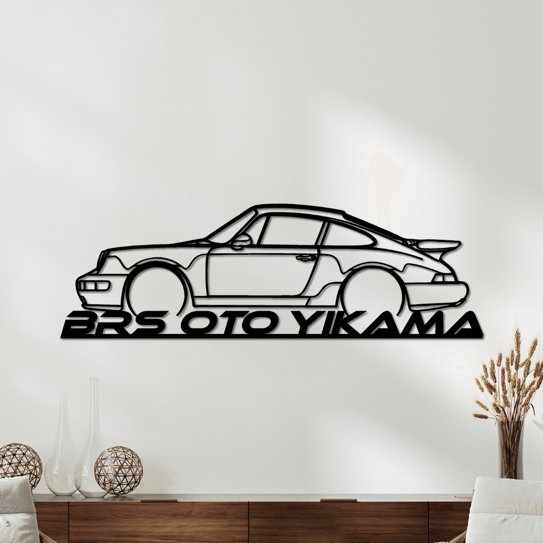 Oto Yıkama Ofislerine Özel-Kişiye Özel Porsche 911 Turbo Silüet Metal Duvar Tablosu