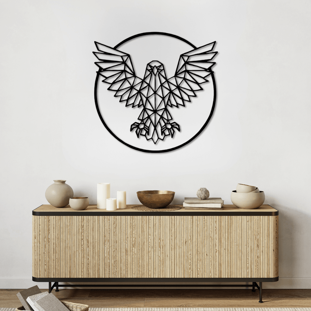 Dekoratif Metal Tablosu - Kartal Metal Duvar Dekoru - Üçgen Detaylı