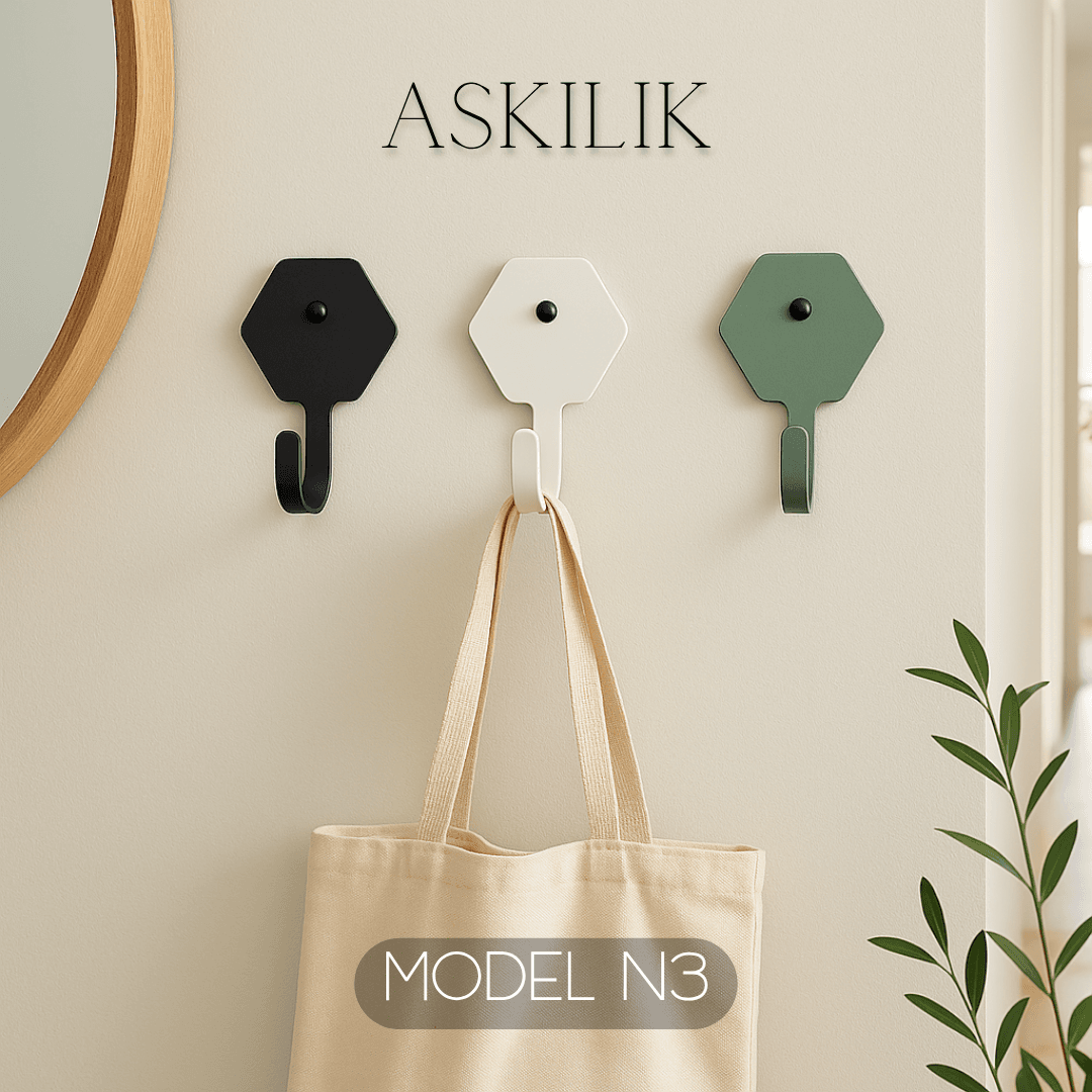 3lü Set Dekoratif Sekizgen Anahtarlık- Renkli Metal Askılık