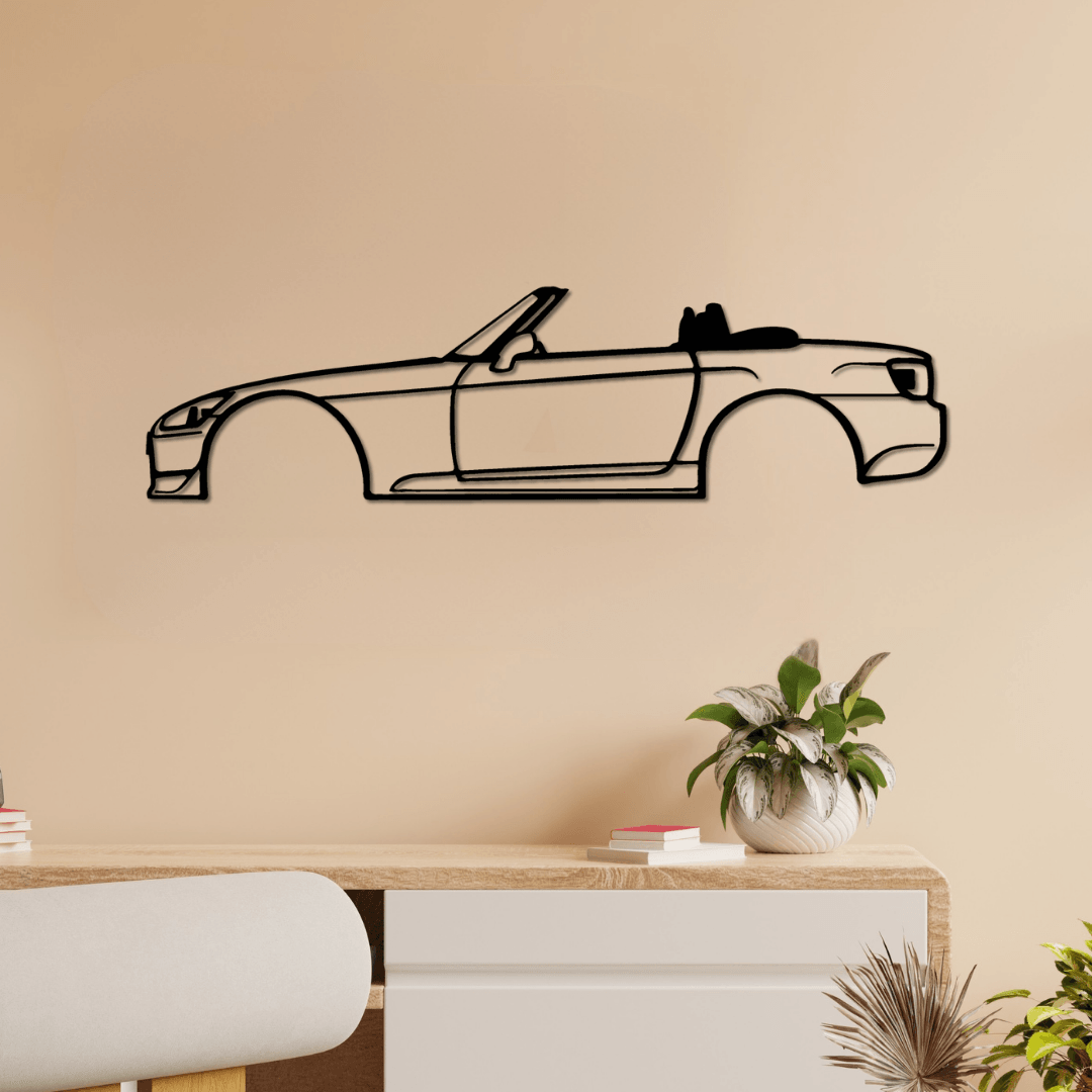 Honda S2000 Silüet Metal Duvar Tablosu – Roadster Efsanesi Lazer Kesim Dekor