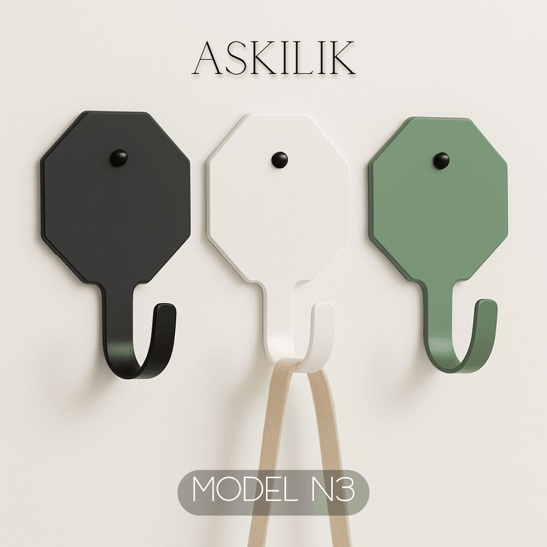 3lü Set Dekoratif Sekizgen Anahtarlık- Renkli Metal Askılık