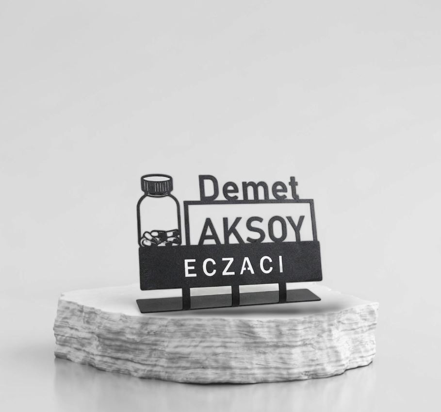 Eczacı Masa İsimliği - Kişiye Özel Metal İsimlik - Eczacı Eczane için Masa İsimliği