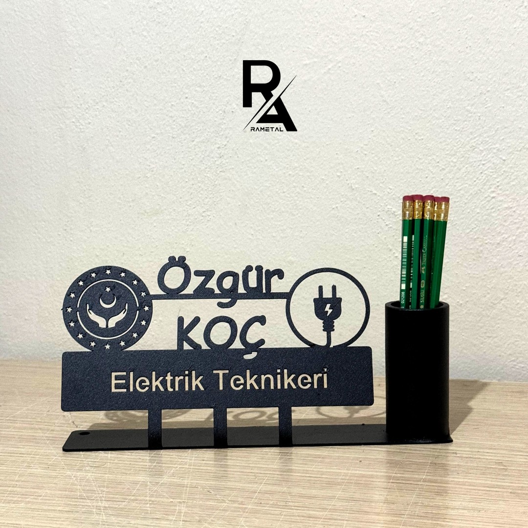 Elektrik Teknikeri Masa İsimliği ve Kalemlik - Kişiye Özel Metal İsimlik