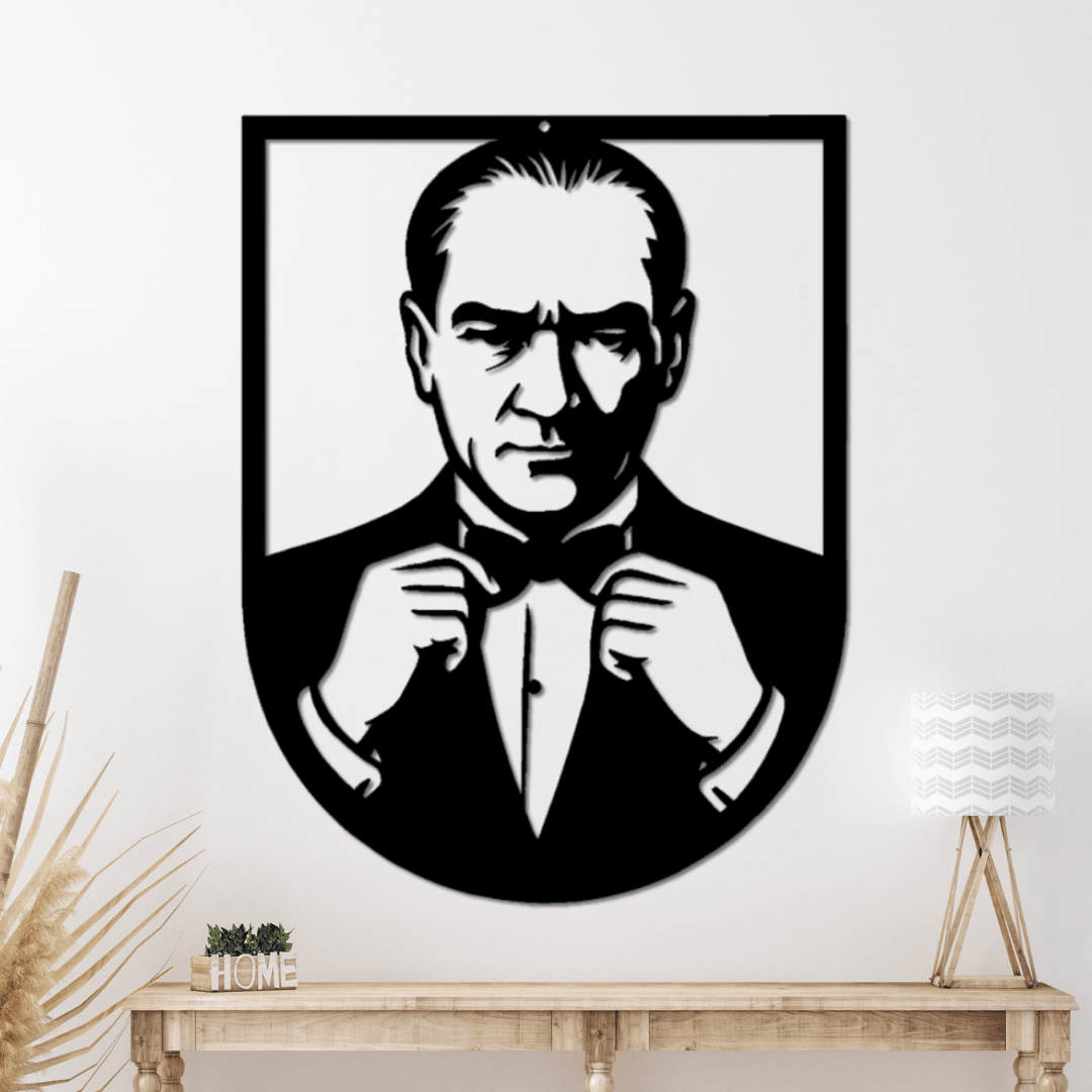 Modern Ofisler İçin – Atatürk Papyon Silüet Metal Duvar Tablosu