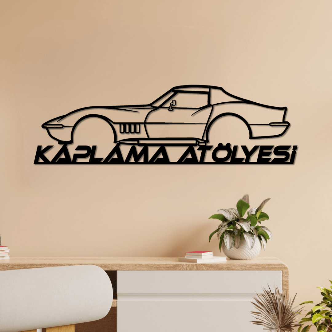 Kaplama Atölyelerine Özel–1969 Corvette Silüet Metal Duvar Tablosu