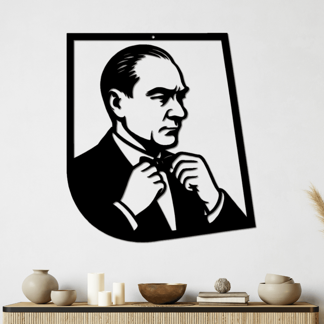 Modern Ofislere Özel – Atatürk Papyon Silüet Metal Duvar Tablosu