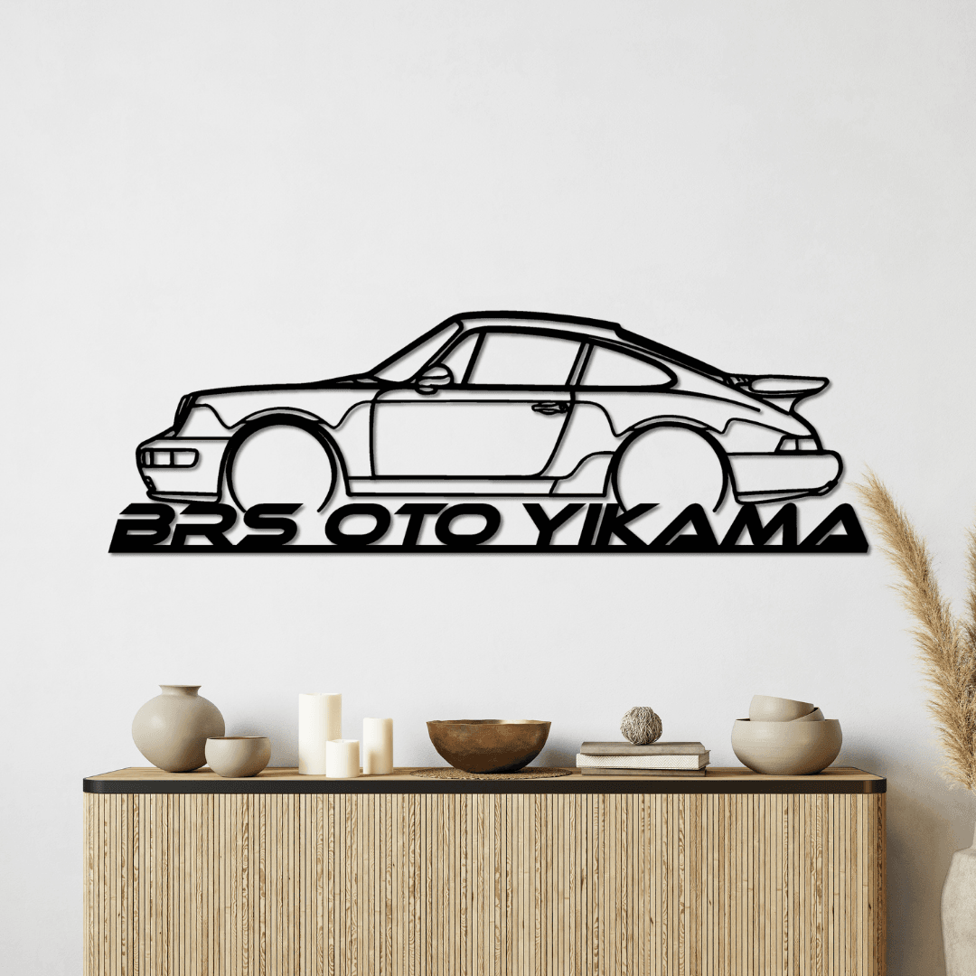 Oto Yıkama Ofislerine Özel-Kişiye Özel Porsche 911 Turbo Silüet Metal Duvar Tablosu