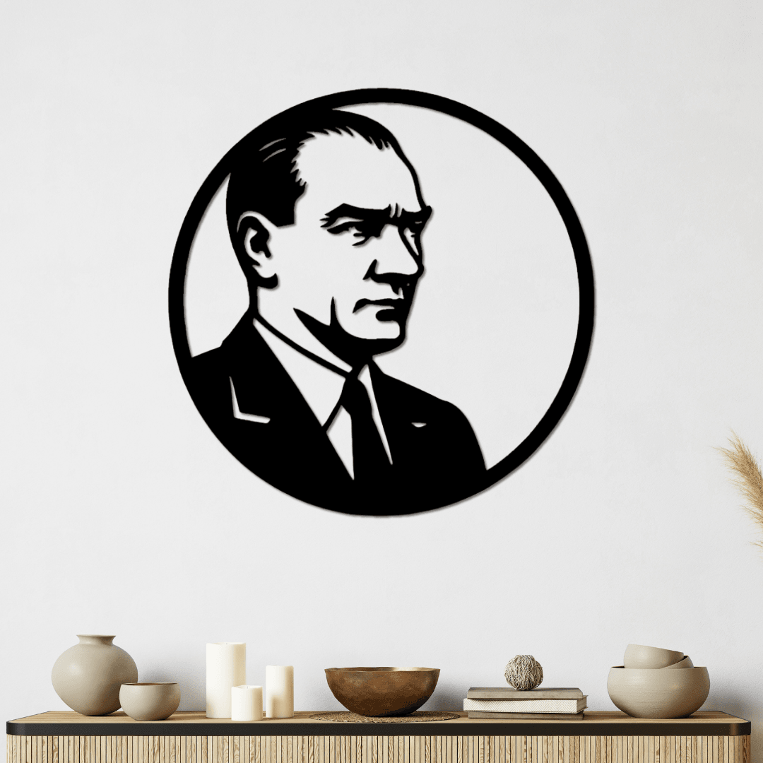 Kurum ve Ofisler İçin – Atatürk Yuvarlak Silüet Metal Duvar Tablosu