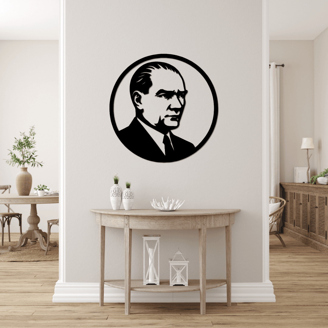 Kurumsal Alanlara Özel – Atatürk Daire Silüet Metal Duvar Tablosu