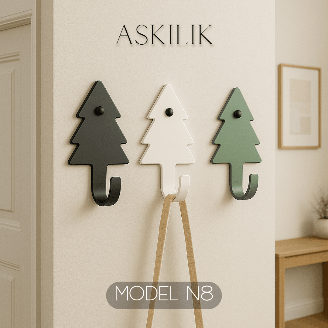 3lü Set Dekoratif Çam Ağacı Anahtarlık- Renkli Metal Askılık