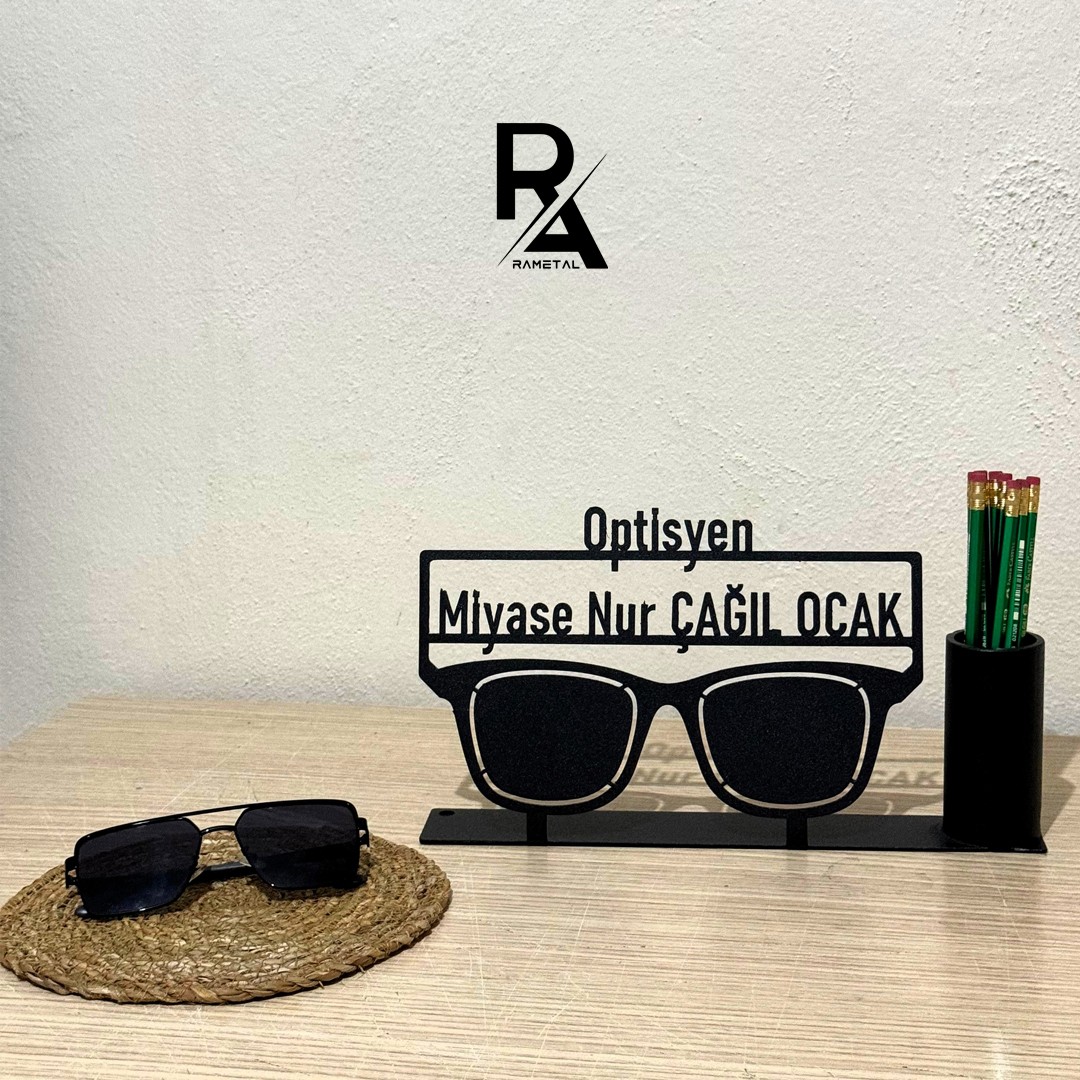 Optisyen Optik Masa İsimliği ve Kalemlik - Kişiye Özel Metal İsimlik