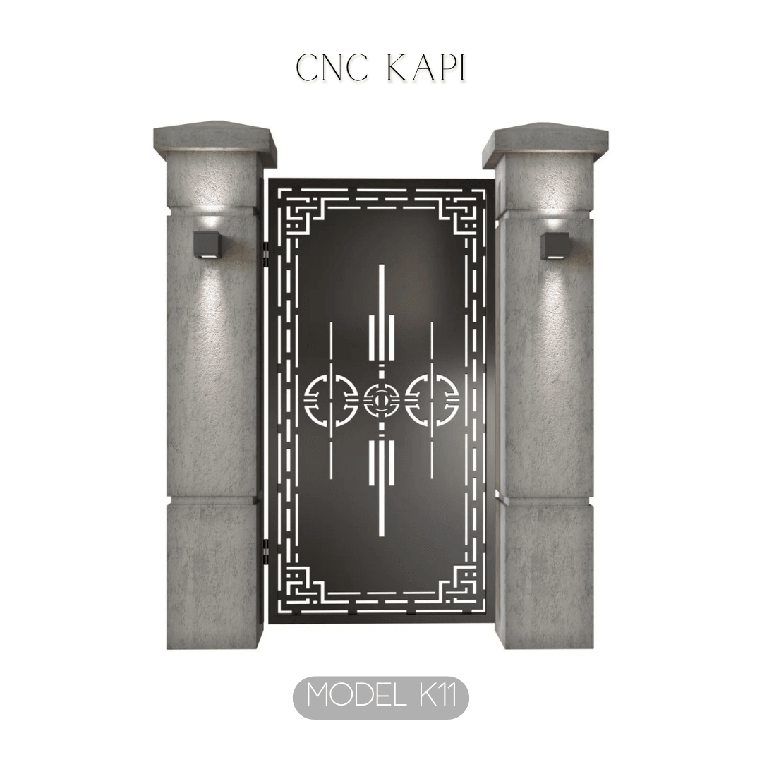 Lazer Kesim Dekoratif Metal Bahçe Kapısı - Minimal Geometrik Desenli