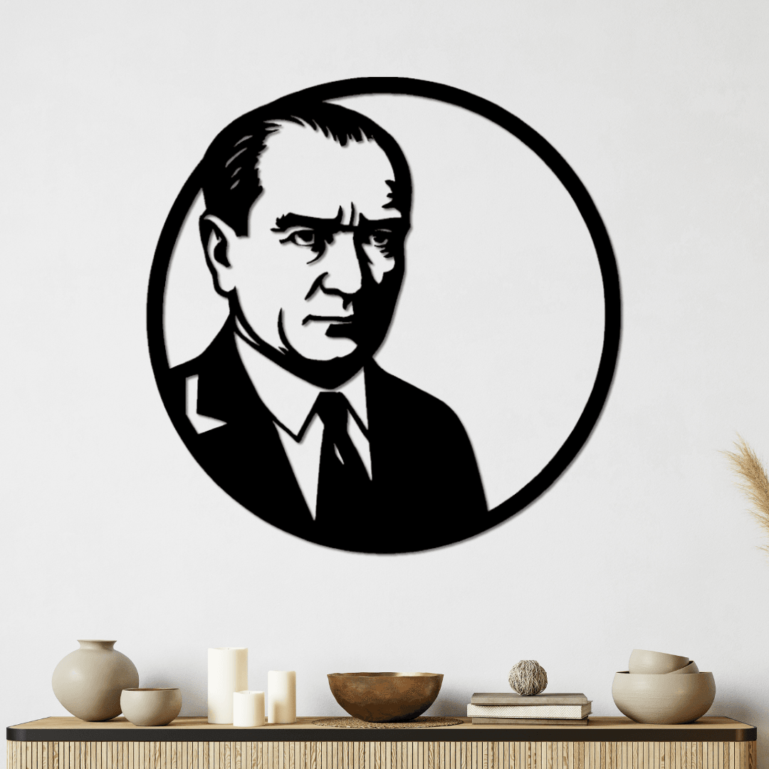 Oda ve Ofisler İçin – Atatürk Dairesel Metal Silüet Tablosu