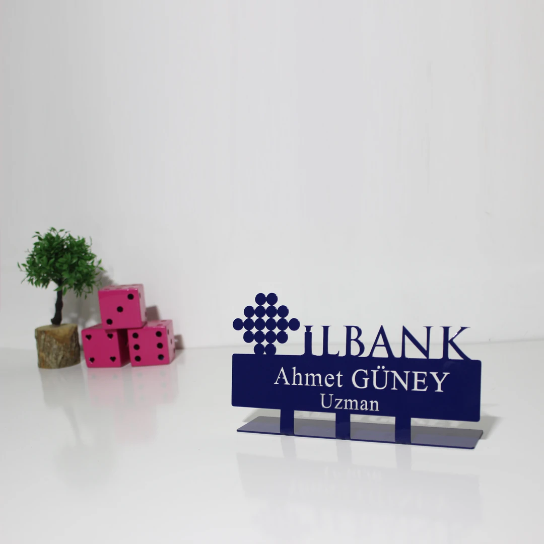 Bankacı Masa İsimliği - Kişiye Özel Metal İsimlik - Banka Logosuna Özel isimlik