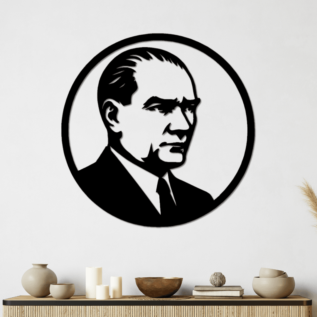 Kurumsal Alanlara Özel – Atatürk Daire Silüet Metal Duvar Tablosu
