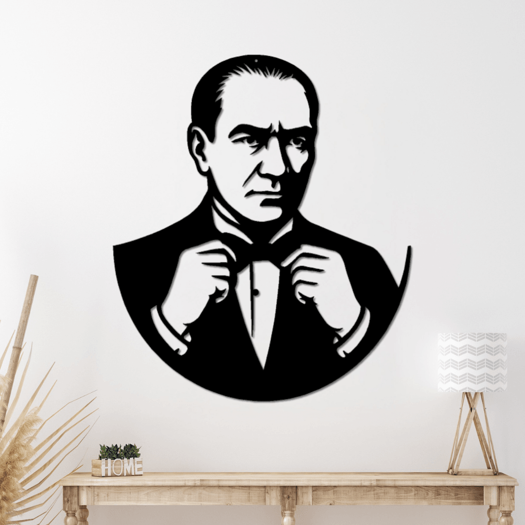 Kurumsal Ofisler ve Yönetim Alanlarına Özel – Papyonlu Atatürk Silüet Metal Tablo