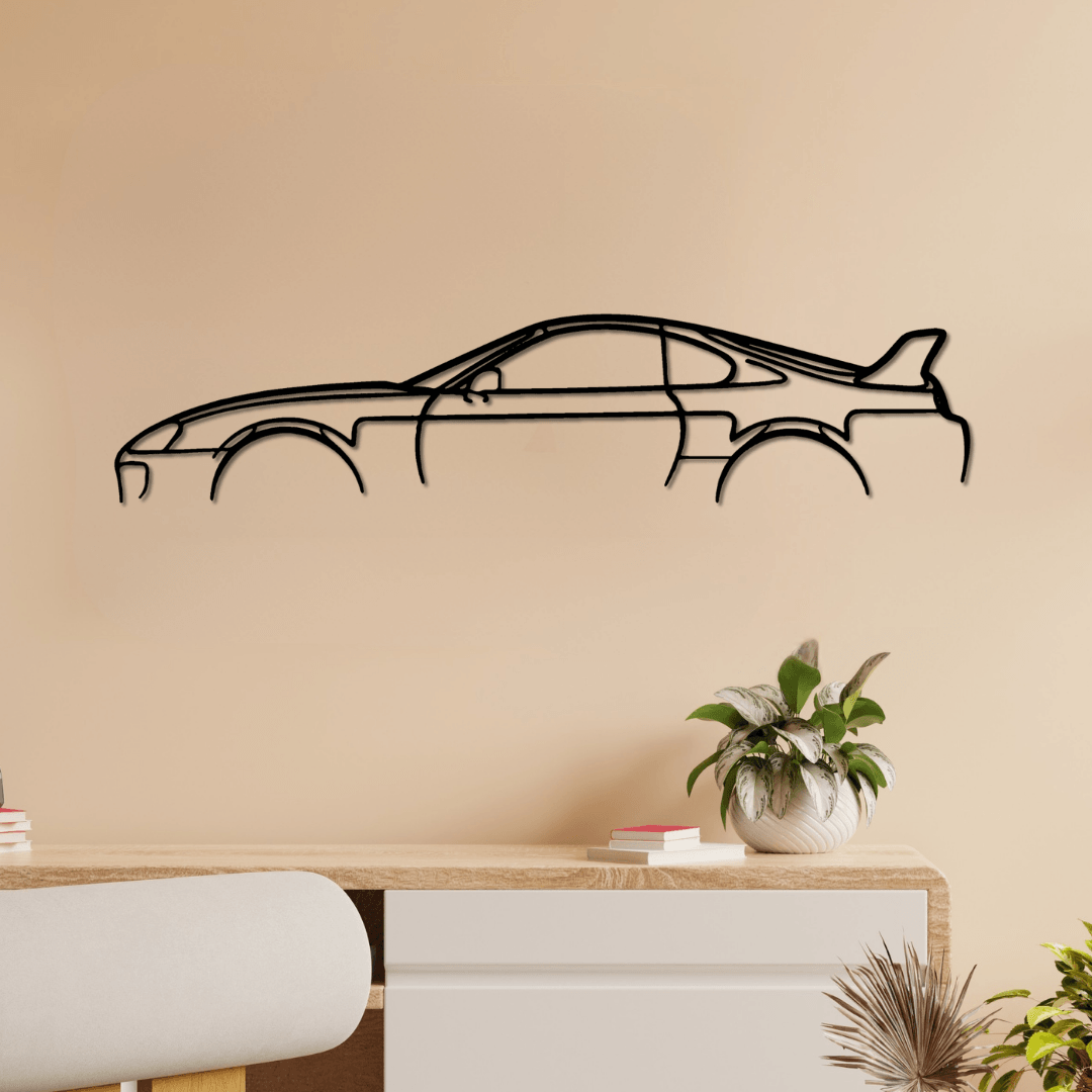 Toyota Supra MK4 Silüet Metal Duvar Tablosu – Efsanevi JDM Lazer Kesim Dekor
