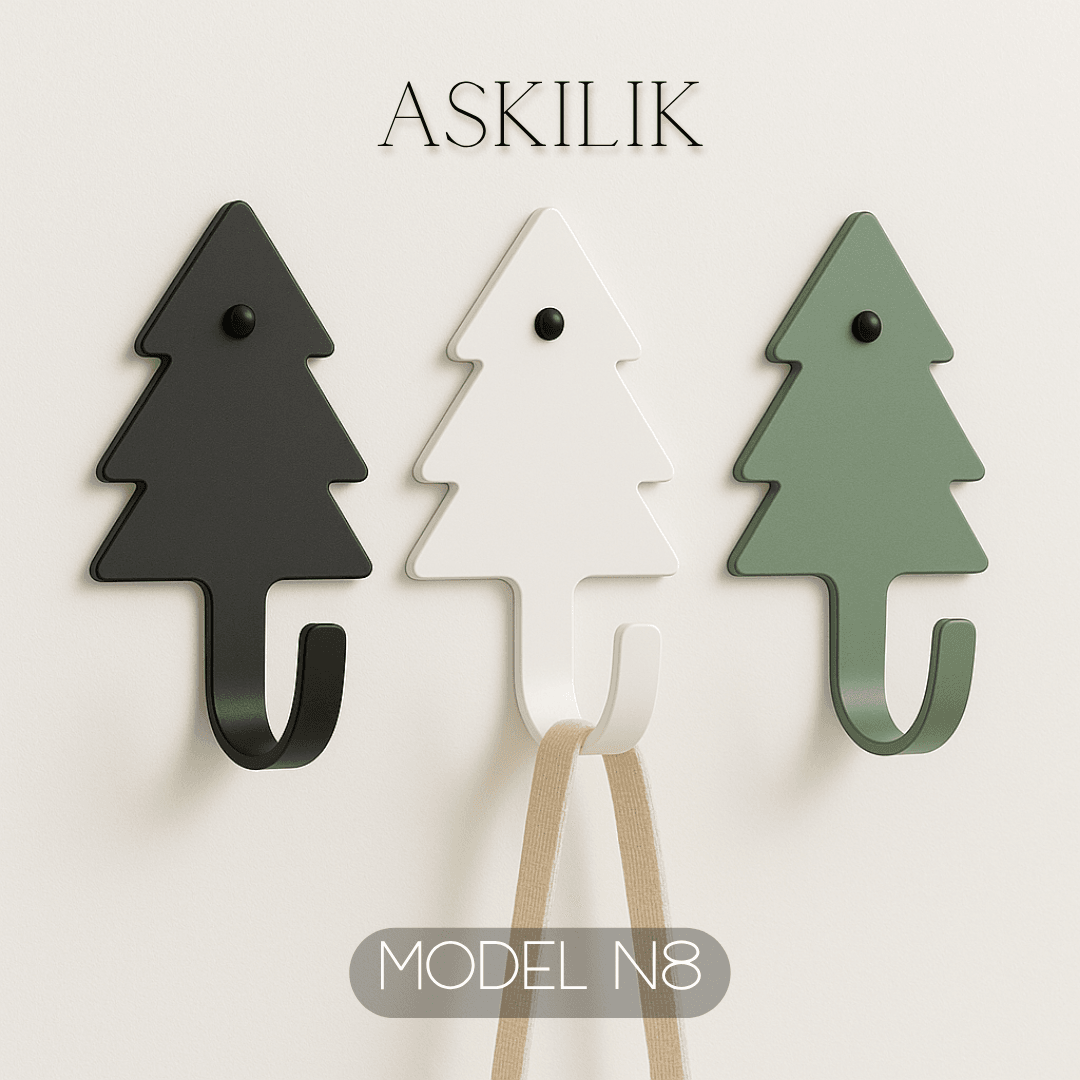 3lü Set Dekoratif Çam Ağacı Anahtarlık- Renkli Metal Askılık