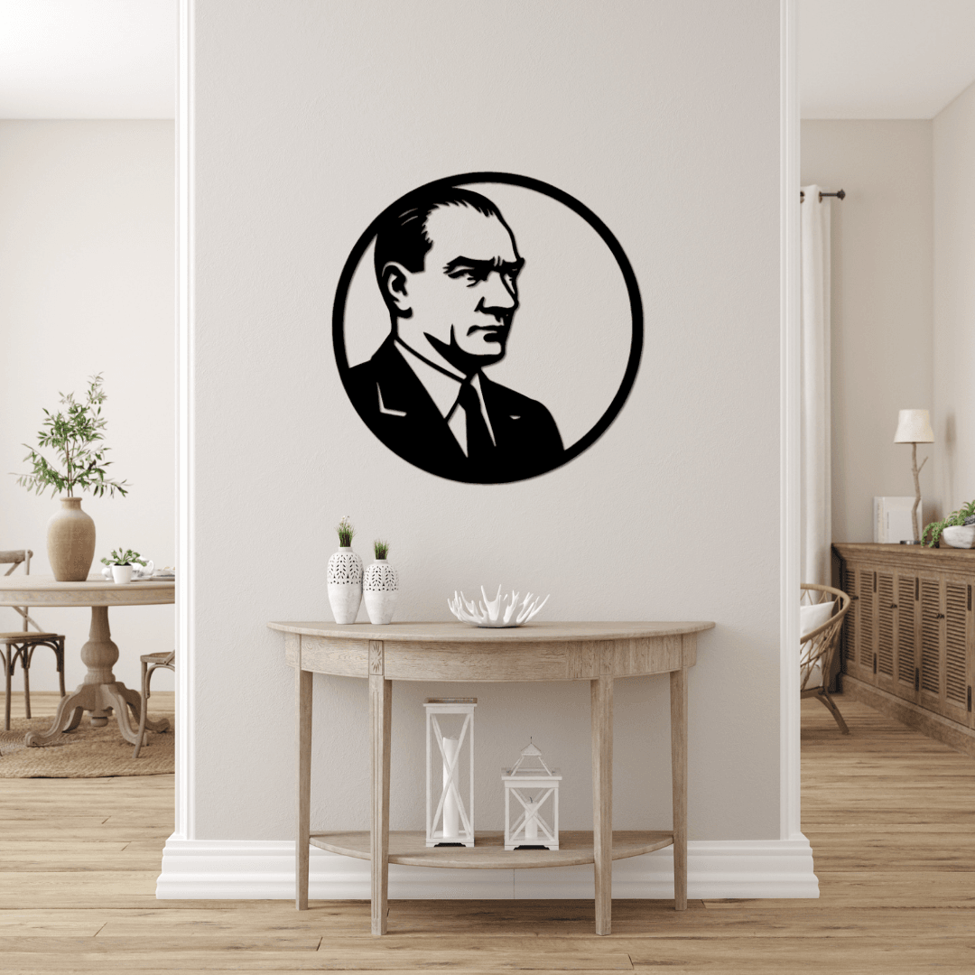 Kurum ve Ofisler İçin – Atatürk Yuvarlak Silüet Metal Duvar Tablosu