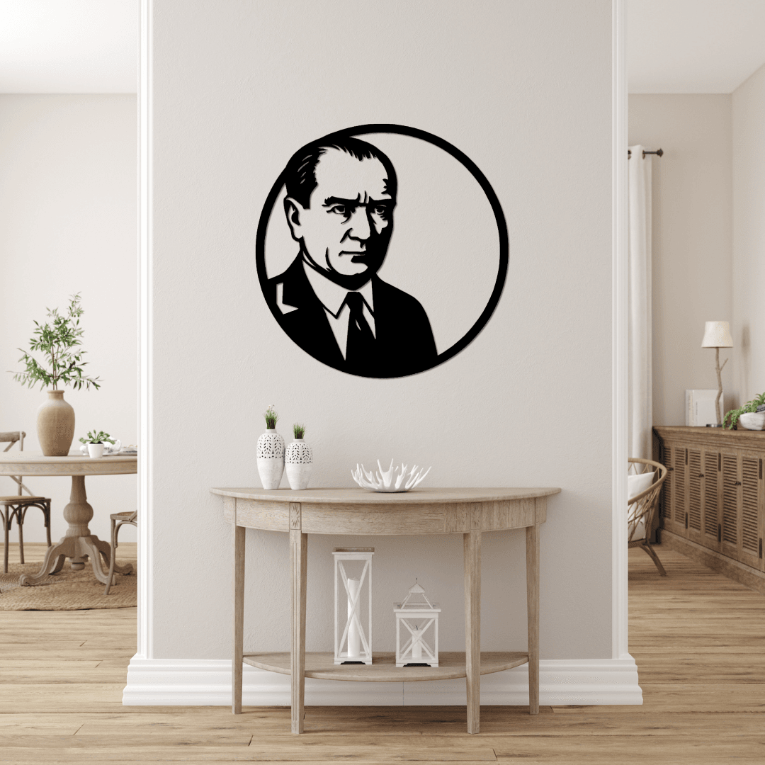 Oda ve Ofisler İçin – Atatürk Dairesel Metal Silüet Tablosu