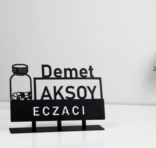 Eczacı Masa İsimliği - Kişiye Özel Metal İsimlik - Eczacı Eczane için Masa İsimliği
