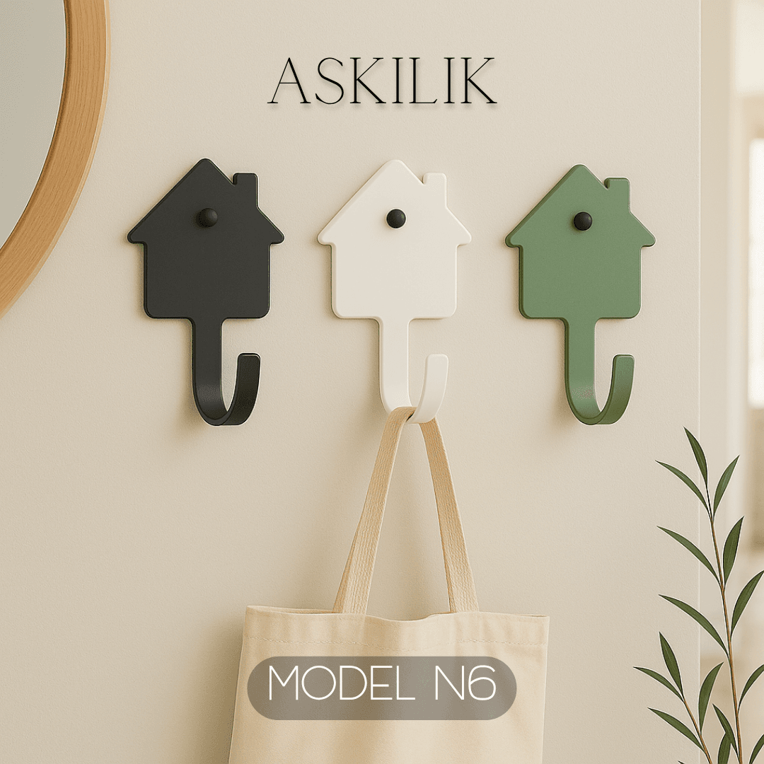3lü Set Dekoratif Ev Şeklinde Anahtarlık- Renkli Metal Askılık
