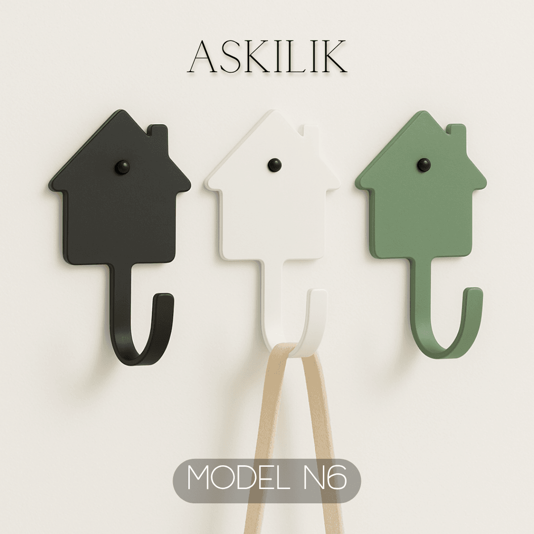3lü Set Dekoratif Ev Şeklinde Anahtarlık- Renkli Metal Askılık