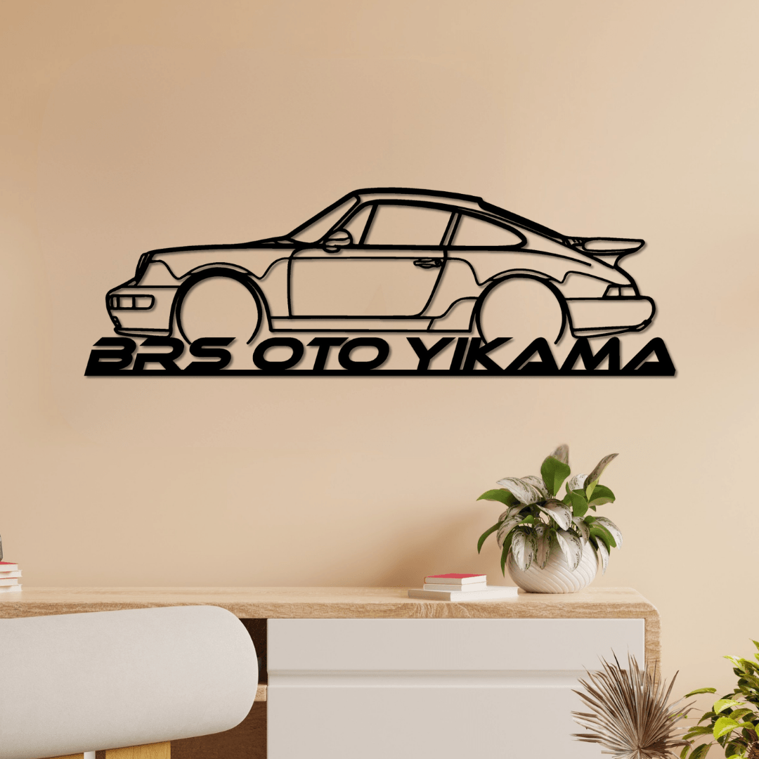 Oto Yıkama Ofislerine Özel-Kişiye Özel Porsche 911 Turbo Silüet Metal Duvar Tablosu