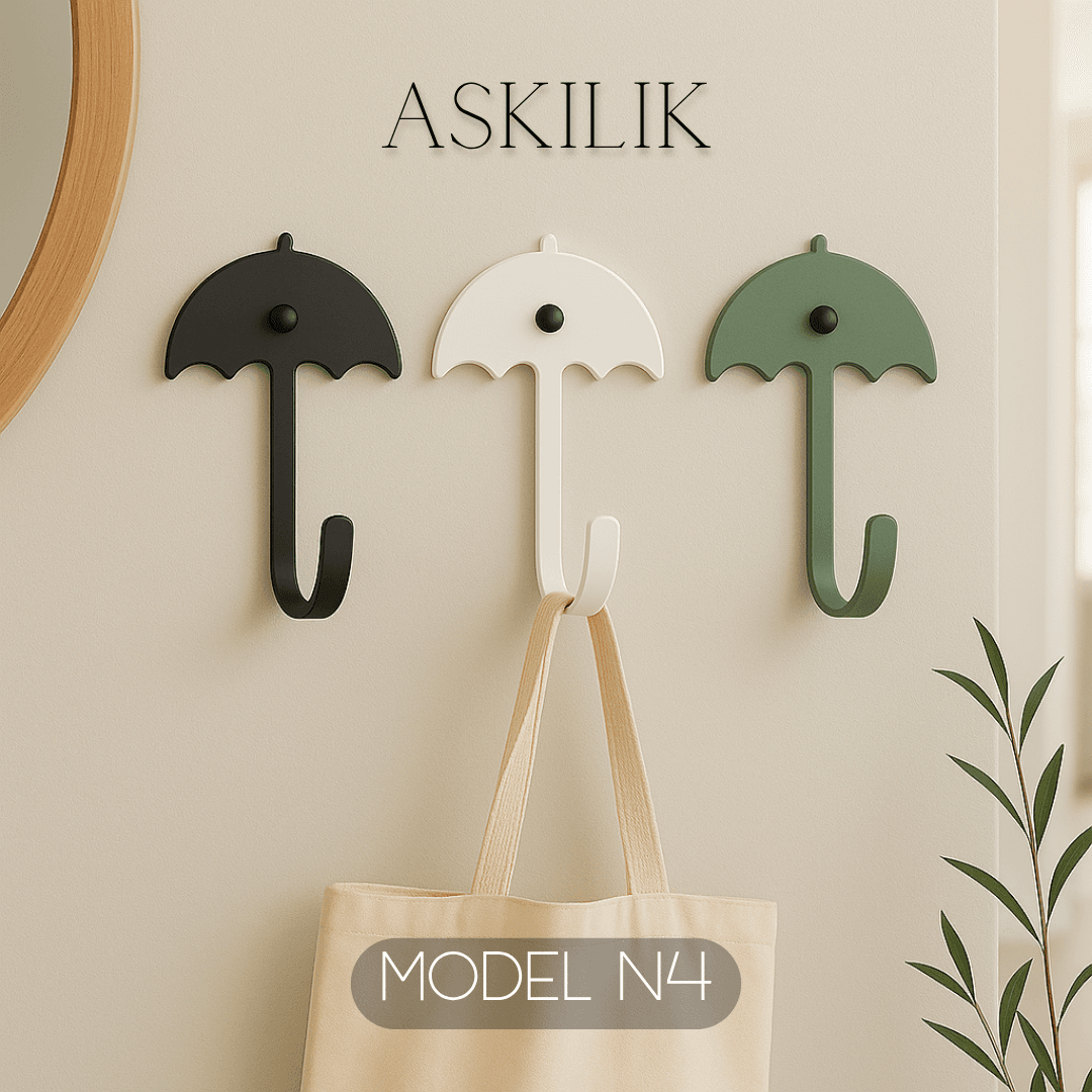 3lü Set Dekoratif Şemsiye Anahtarlık- Renkli Metal Askılık
