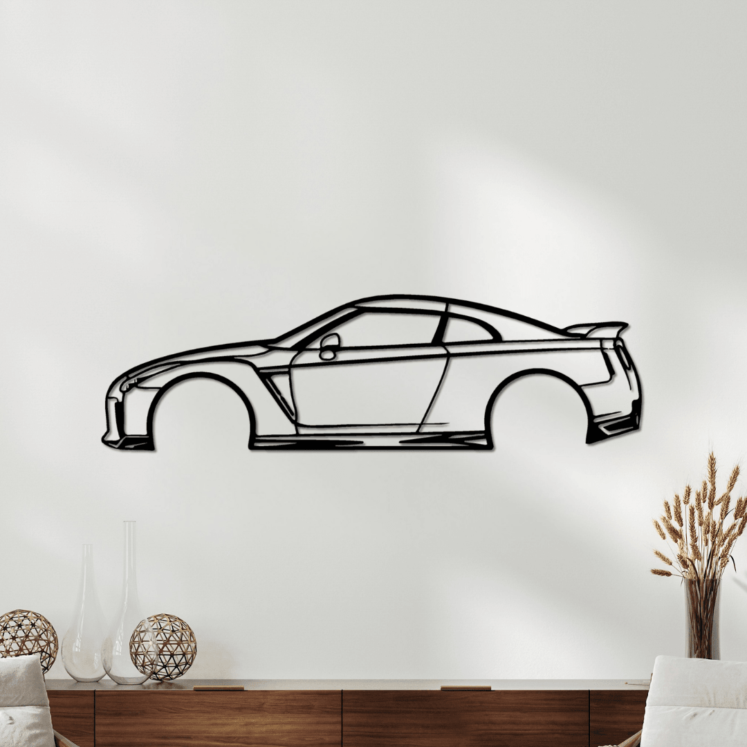 Nissan GT-R R35 Silüet Metal Duvar Tablosu – JDM Lazer Kesim Dekor