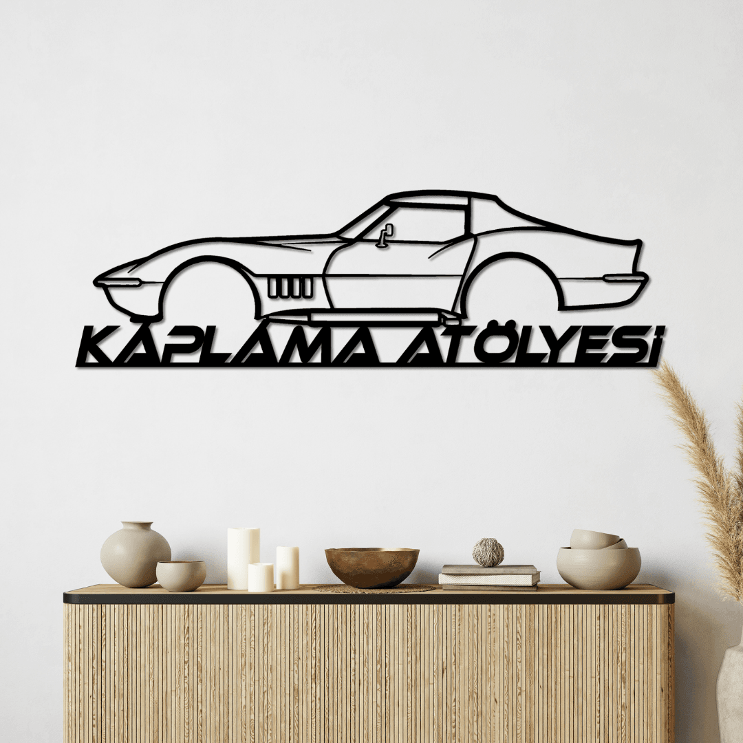 Kaplama Atölyelerine Özel–1969 Corvette Silüet Metal Duvar Tablosu