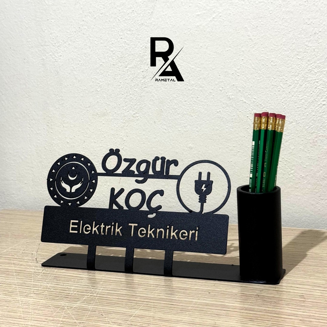 Elektrik Teknikeri Masa İsimliği ve Kalemlik - Kişiye Özel Metal İsimlik