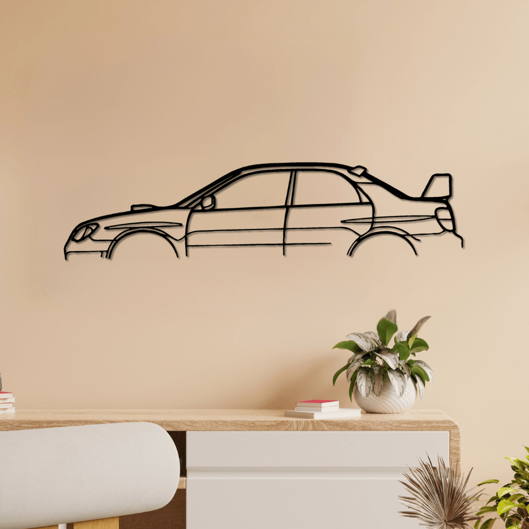 Subaru Impreza WRX STI GD Silüet Metal Duvar Tablosu – Rally Efsanesi Lazer Kesim Dekor